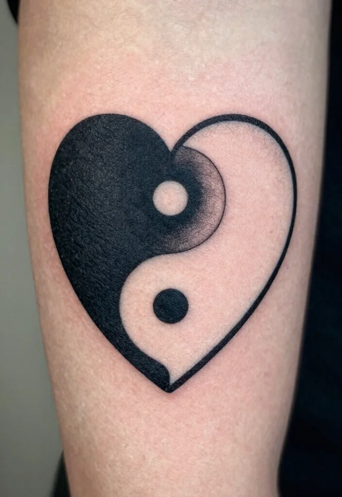 16 Traditional Tattoo Heart Ideas With Classic Ink Vibes - 12. Yin Yang Heart 1