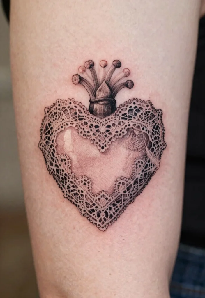 16 Traditional Tattoo Heart Ideas With Classic Ink Vibes - 13. Vintage Heart with Lace 1