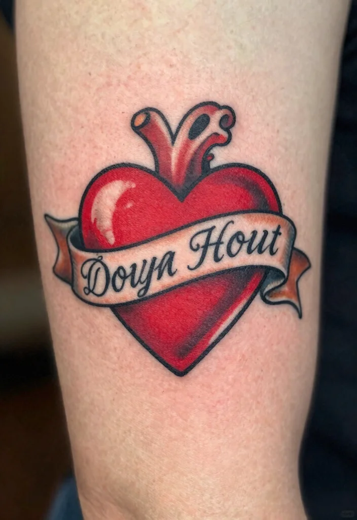 16 Traditional Tattoo Heart Ideas With Classic Ink Vibes - 3. Traditional Heart with Banner 1