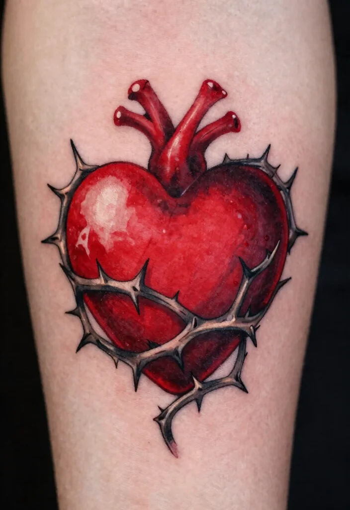 16 Traditional Tattoo Heart Ideas With Classic Ink Vibes - 6. Heart with Thorns 1