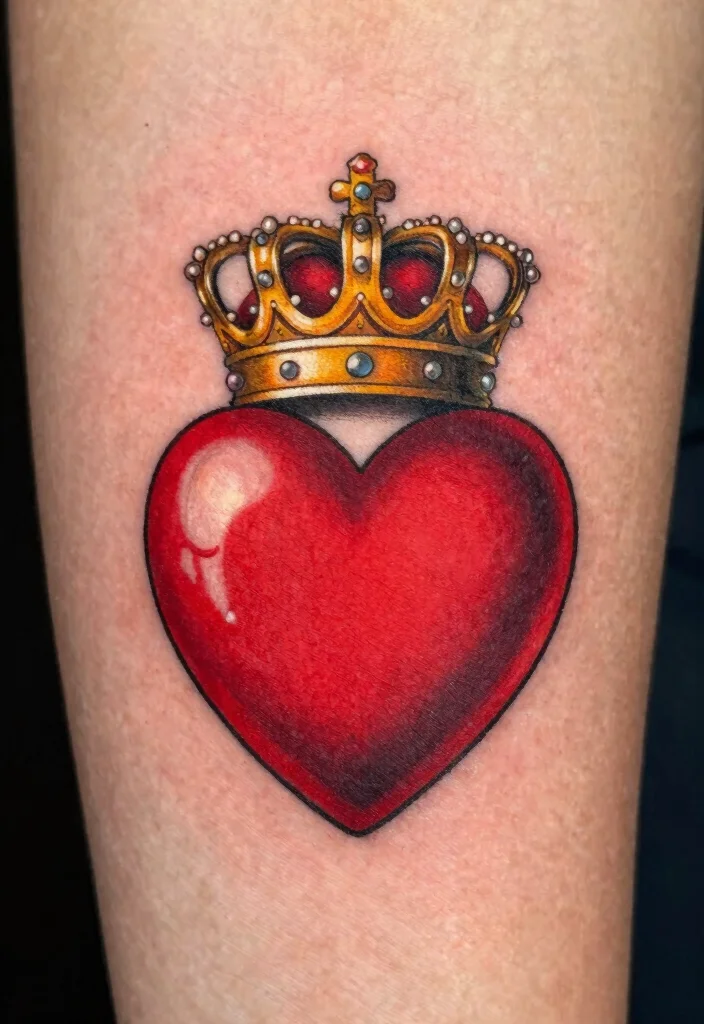 16 Traditional Tattoo Heart Ideas With Classic Ink Vibes - 8. Heart with a Crown 1