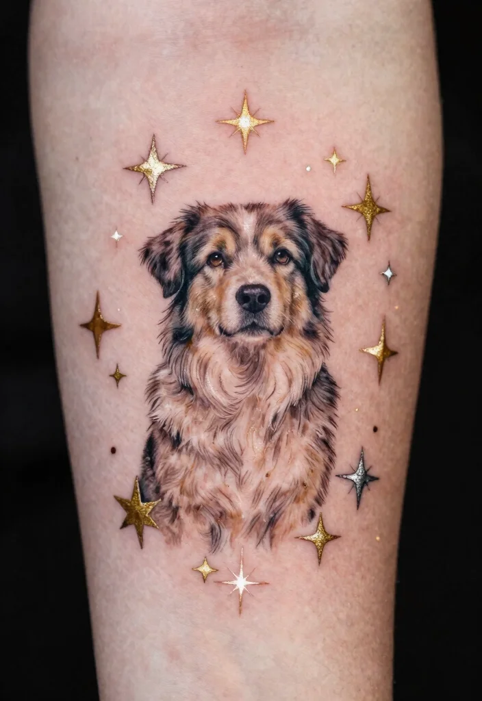 16 Year of the Dog Tattoo Ideas With Zodiac Symbolism - 14. Dog with Stars 1