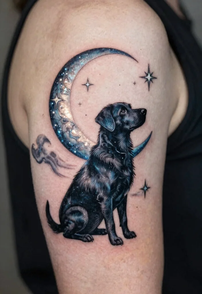 16 Year of the Dog Tattoo Ideas With Zodiac Symbolism - 8. Dog and Moon 1