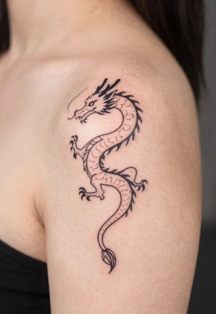 17 Dragon Shoulder Tattoo Ideas With Dynamic Motion 63 17 Dragon Shoulder Tattoo Ideas With Dynamic Motion - 13. The Minimalist Dragon 1