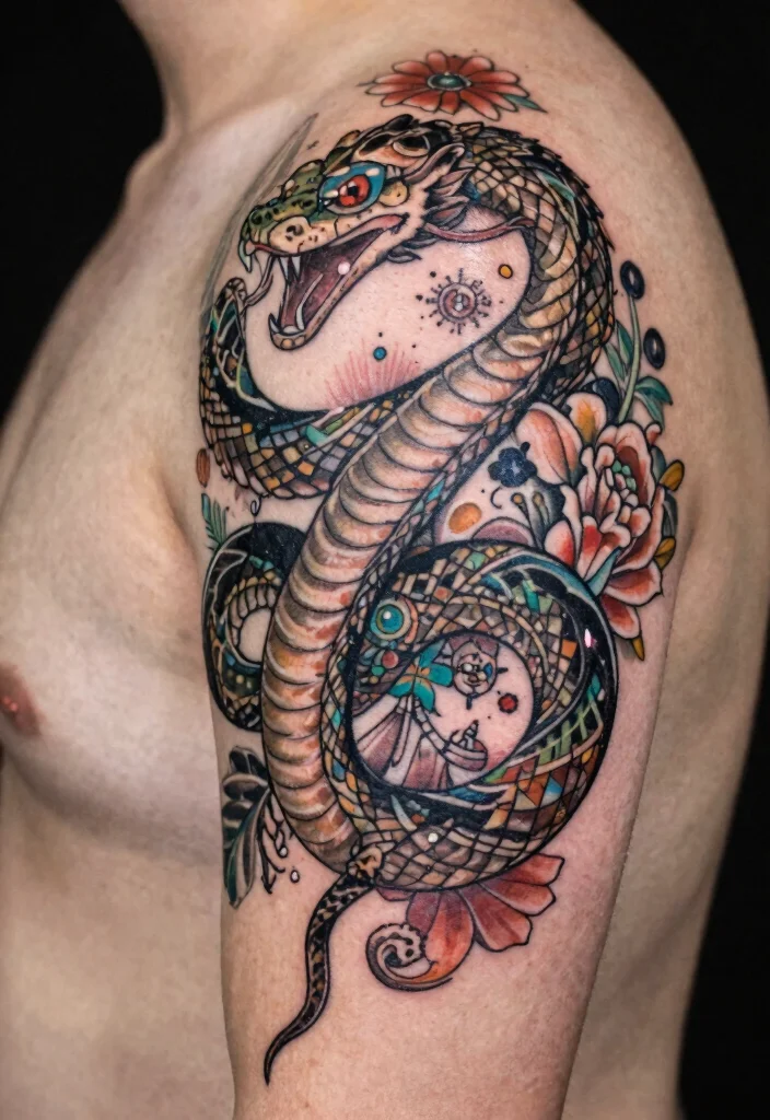 17 Dragon Shoulder Tattoo Ideas With Dynamic Motion 35 17 Dragon Shoulder Tattoo Ideas With Dynamic Motion - 5. The Serpent Dragon 1