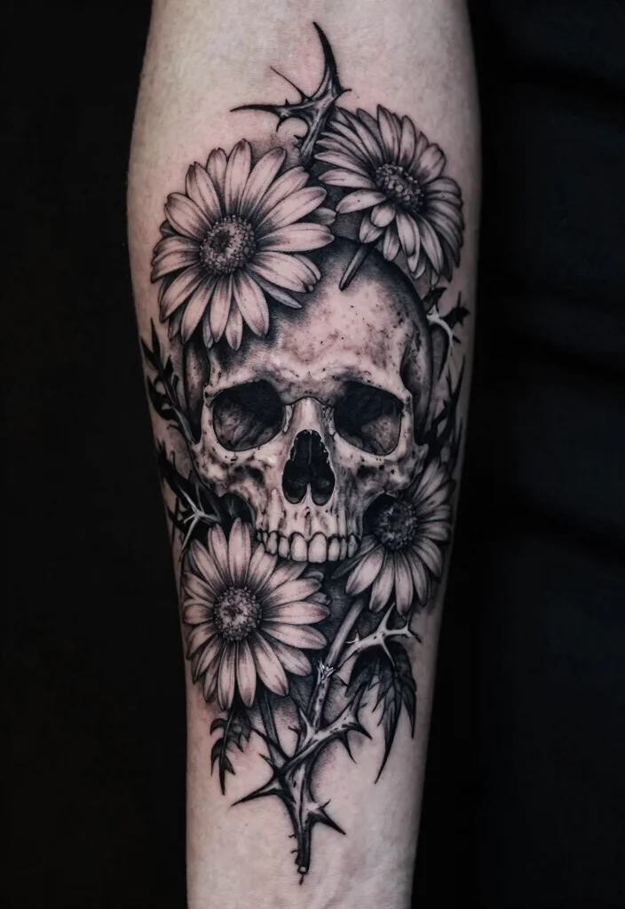 17 Gothic Arm Tattoo Ideas With Dark Elegance 50 17 Gothic Arm Tattoo Ideas With Dark Elegance - 10. Sinister Daisies 1