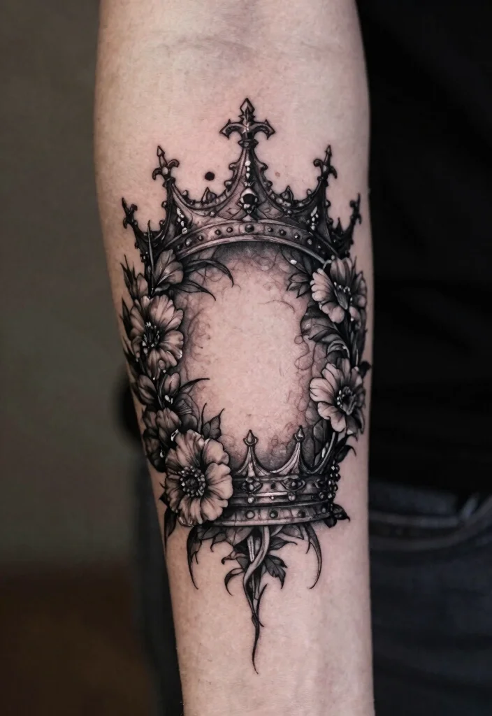 17 Gothic Arm Tattoo Ideas With Dark Elegance 64 17 Gothic Arm Tattoo Ideas With Dark Elegance - 14. Enchanted Crowns of Flowers 1