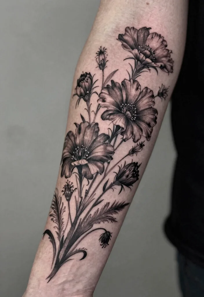 17 Gothic Arm Tattoo Ideas With Dark Elegance 65 17 Gothic Arm Tattoo Ideas With Dark Elegance - 15. Shadowy Wildflowers 1