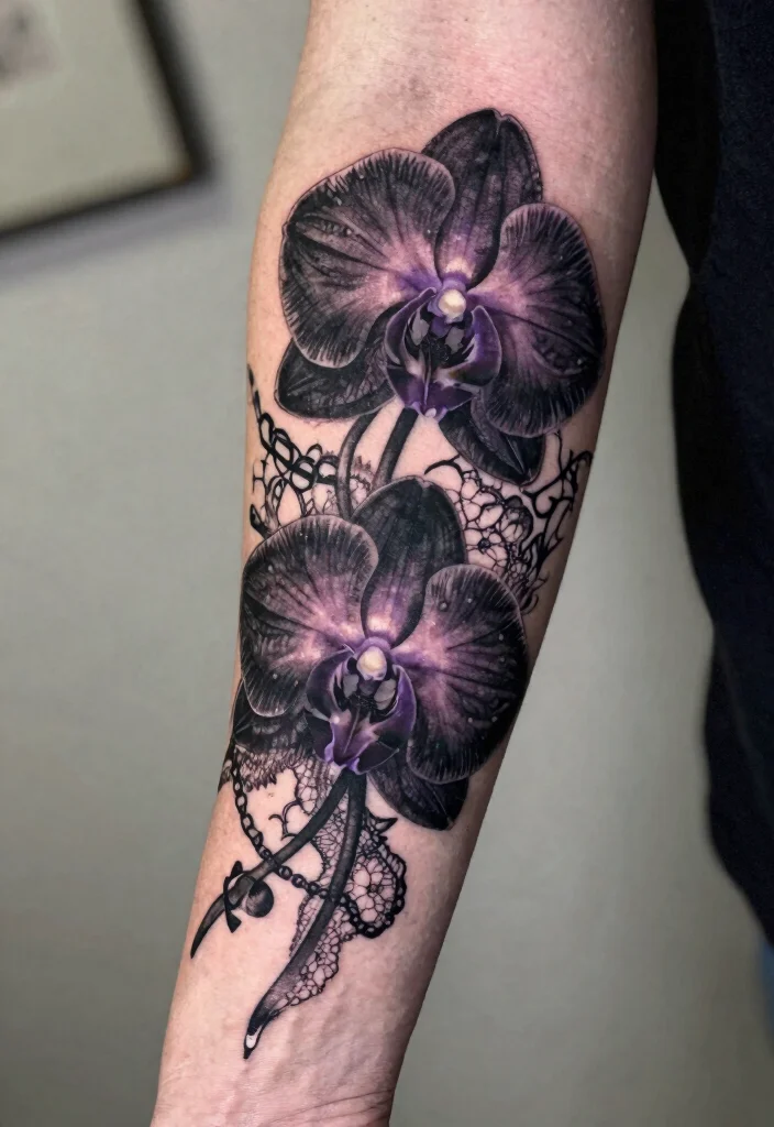 17 Gothic Arm Tattoo Ideas With Dark Elegance 13 17 Gothic Arm Tattoo Ideas With Dark Elegance - 3. Dark Orchids 1