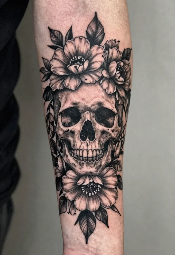 17 Gothic Arm Tattoo Ideas With Dark Elegance 24 17 Gothic Arm Tattoo Ideas With Dark Elegance - 4. Intricate Skull Floral 1