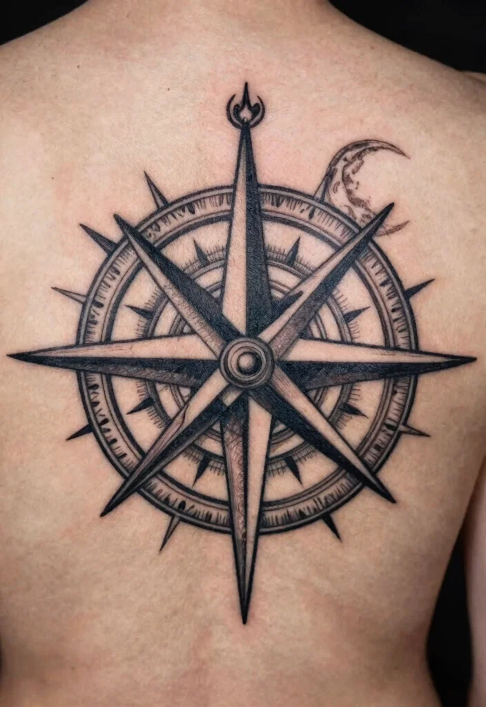 17 Moon Star Sun Tattoo Ideas With Celestial Balance - 15. Celestial Compass Tattoo 1