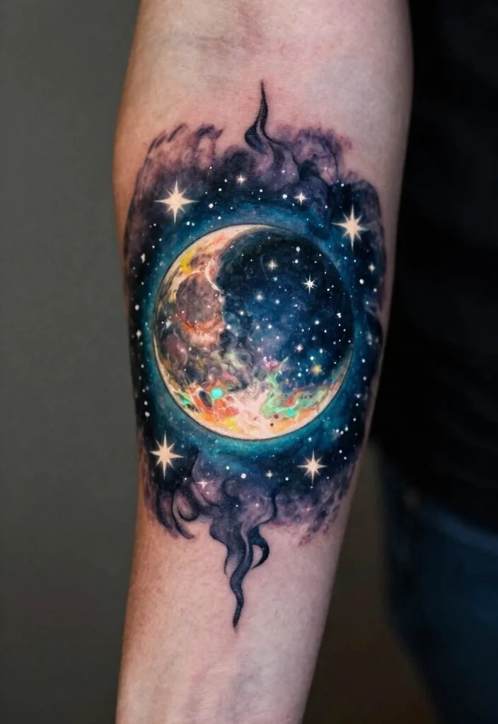 17 Moon Star Sun Tattoo Ideas With Celestial Balance - 17. Interactive Tattoos with Lighting 1