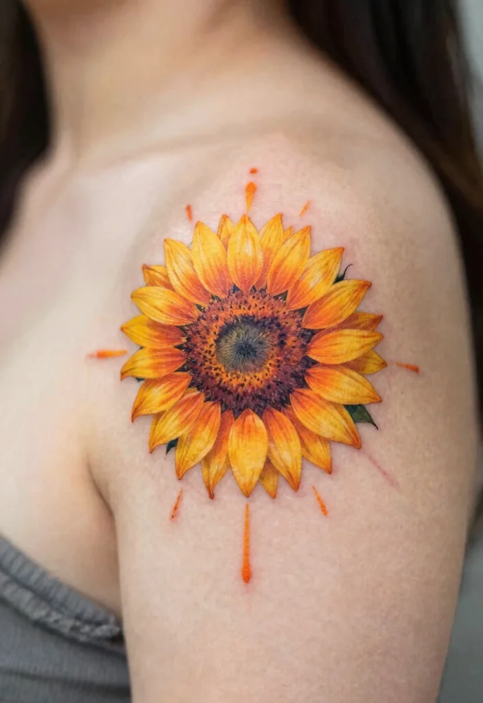17 Moon Star Sun Tattoo Ideas With Celestial Balance - 4. Sunflower with Sun Elements 1