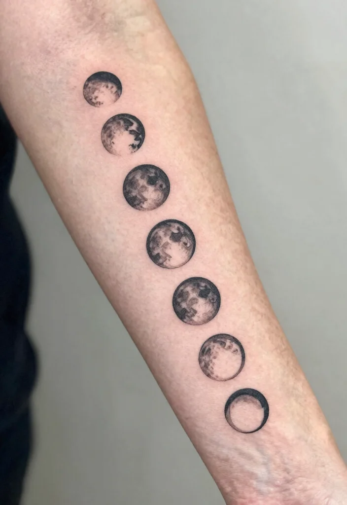 17 Moon Star Sun Tattoo Ideas With Celestial Balance - 5. Moon Phases Tattoo 1