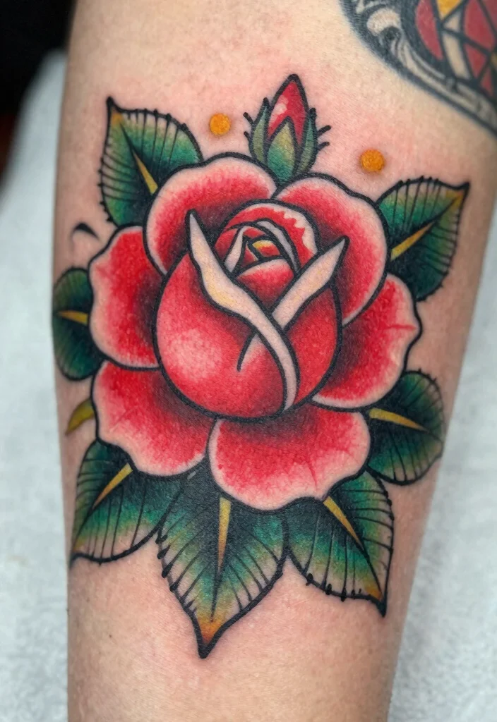 17 Neo Traditional Tattoo Flash Ideas With Bold Color - 1. Bold Roses in Full Bloom 1