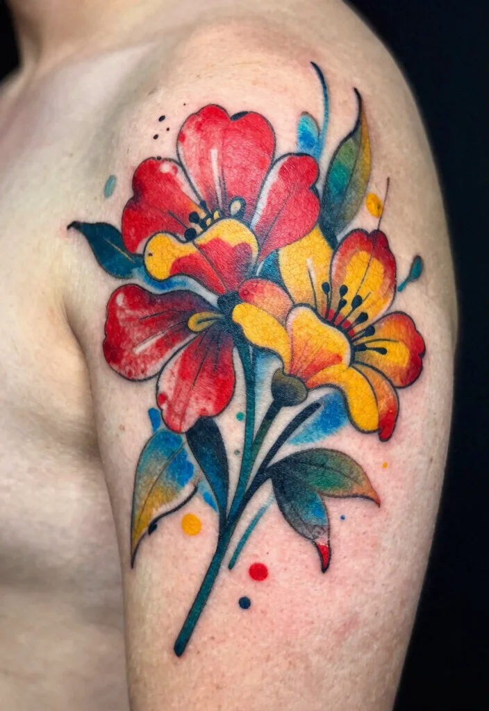 17 Neo Traditional Tattoo Flash Ideas With Bold Color - 10. Abstract Floral Designs 1
