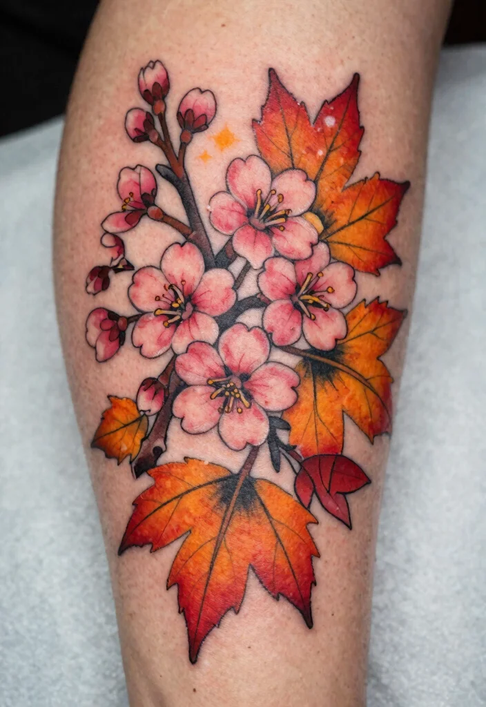 17 Neo Traditional Tattoo Flash Ideas With Bold Color - 17. Seasonal Floral Themes 1