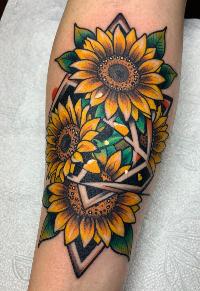 17 Neo Traditional Tattoo Flash Ideas With Bold Color - 3. Lush Florals with a Geometric Twist 1