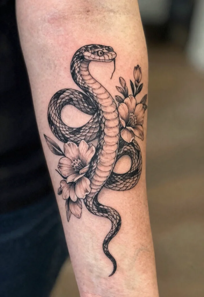 17 Pretty Snake Tattoo Ideas With Elegant Curves 1 17 Pretty Snake Tattoo Ideas With Elegant Curves - 1. Serpentine Elegance 1