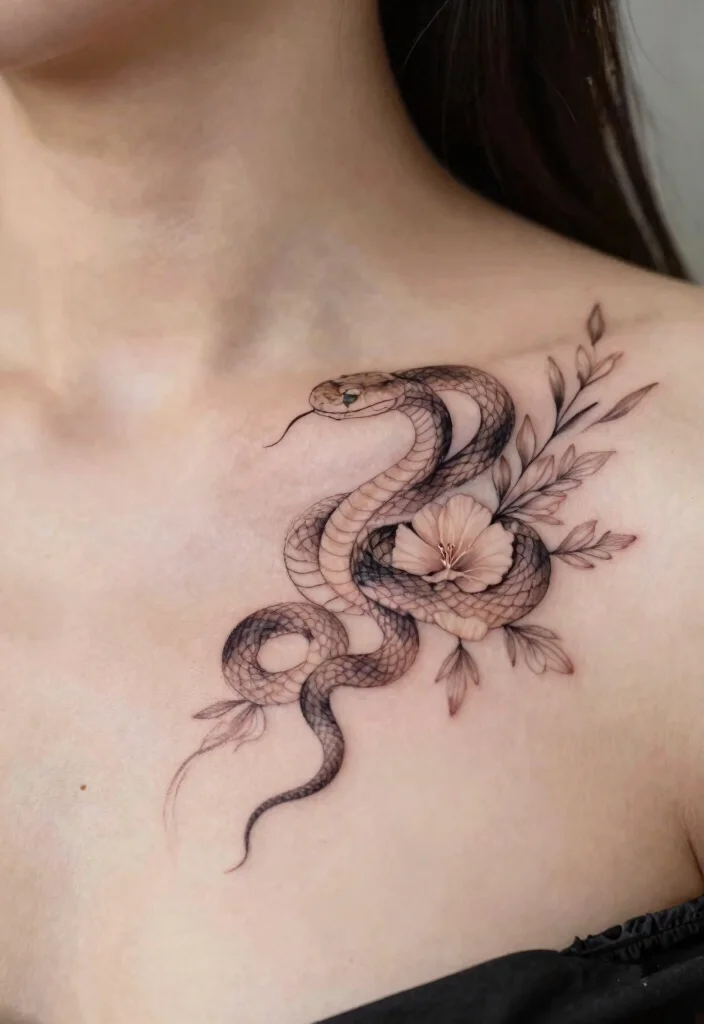 17 Pretty Snake Tattoo Ideas With Elegant Curves 52 17 Pretty Snake Tattoo Ideas With Elegant Curves - 12. Elegant Neckline 1