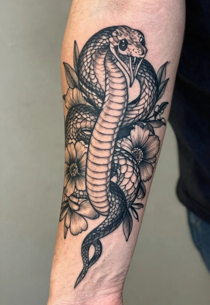 17 Pretty Snake Tattoo Ideas With Elegant Curves 54 17 Pretty Snake Tattoo Ideas With Elegant Curves - 14. Artistic Forearm Wrap 1