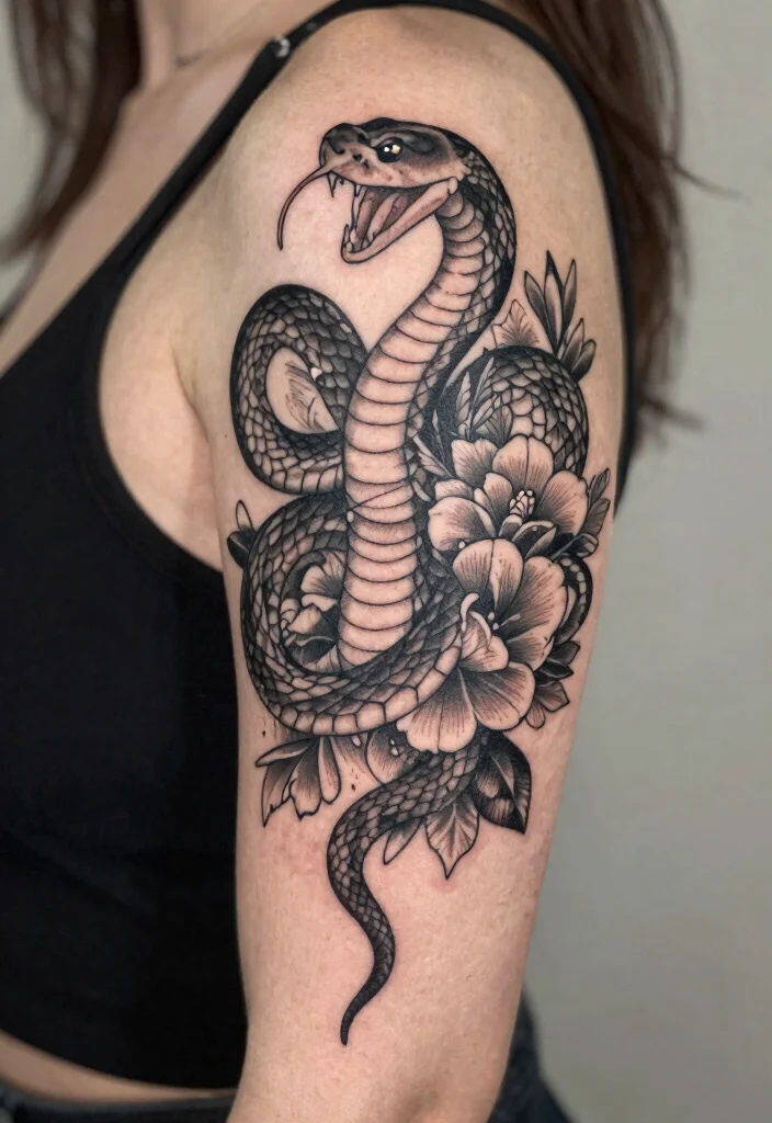 17 Pretty Snake Tattoo Ideas With Elegant Curves 65 17 Pretty Snake Tattoo Ideas With Elegant Curves - 15. Vintage Style 1