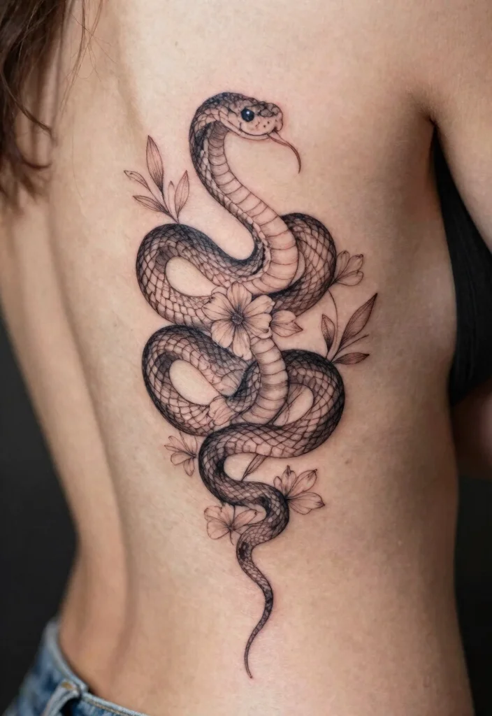 17 Pretty Snake Tattoo Ideas With Elegant Curves 17 17 Pretty Snake Tattoo Ideas With Elegant Curves - 7. Delicate Spine Tattoo 1