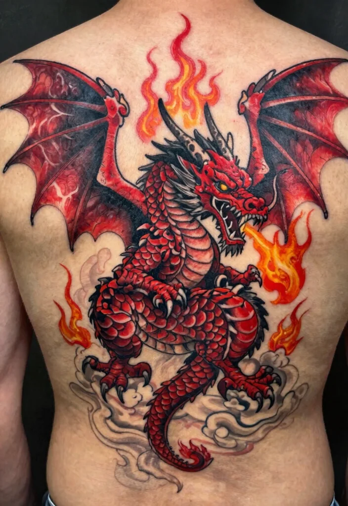 17 Red and Black Dragon Tattoo Ideas With Intense Dual Tone 1 17 Red and Black Dragon Tattoo Ideas With Intense Dual Tone - 1. The Fierce Guardian 1