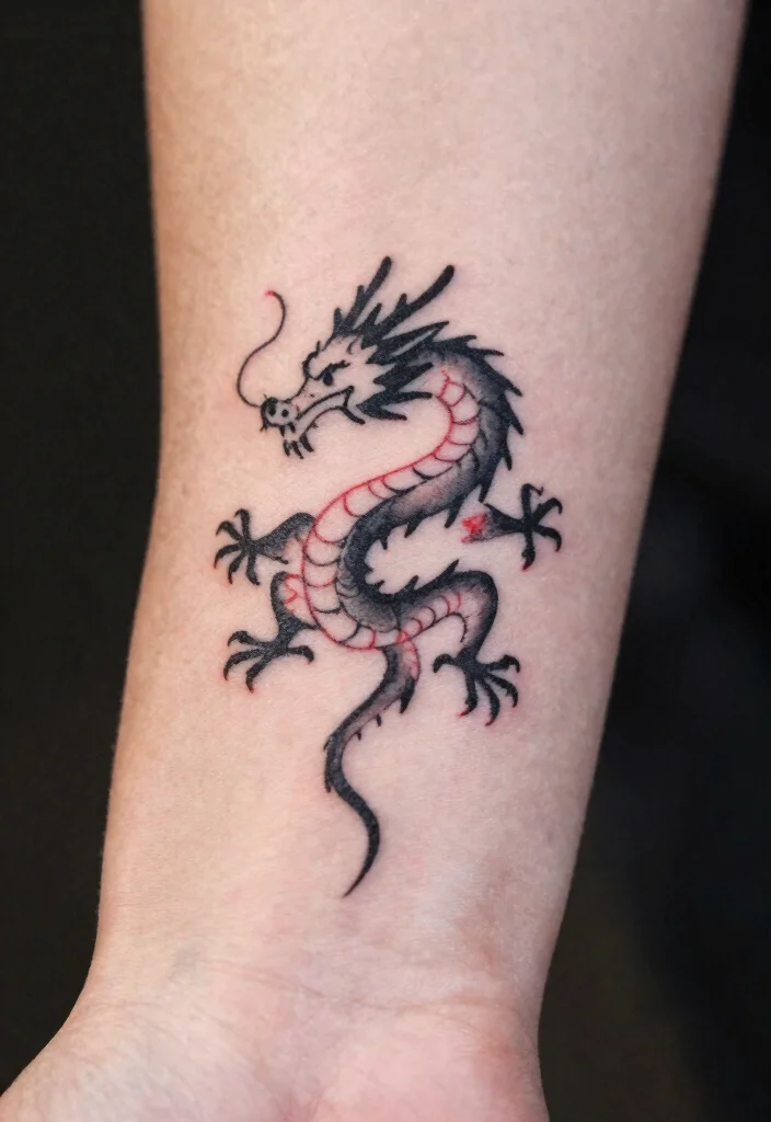 17 Red and Black Dragon Tattoo Ideas With Intense Dual Tone 40 17 Red and Black Dragon Tattoo Ideas With Intense Dual Tone - 10. The Minimalist Dragon 1