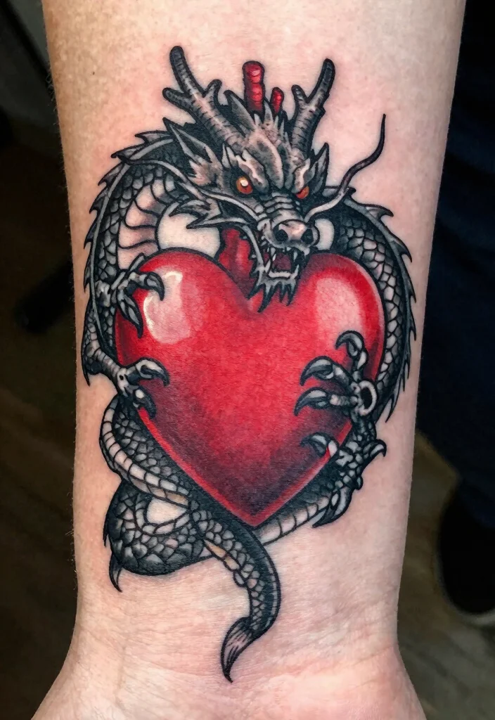 17 Red and Black Dragon Tattoo Ideas With Intense Dual Tone 43 17 Red and Black Dragon Tattoo Ideas With Intense Dual Tone - 13. The Dragon's Heart 1