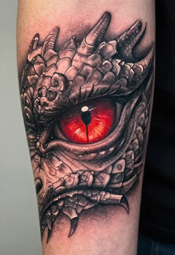 17 Red and Black Dragon Tattoo Ideas With Intense Dual Tone 37 17 Red and Black Dragon Tattoo Ideas With Intense Dual Tone - 7. The Dragon's Eye 1