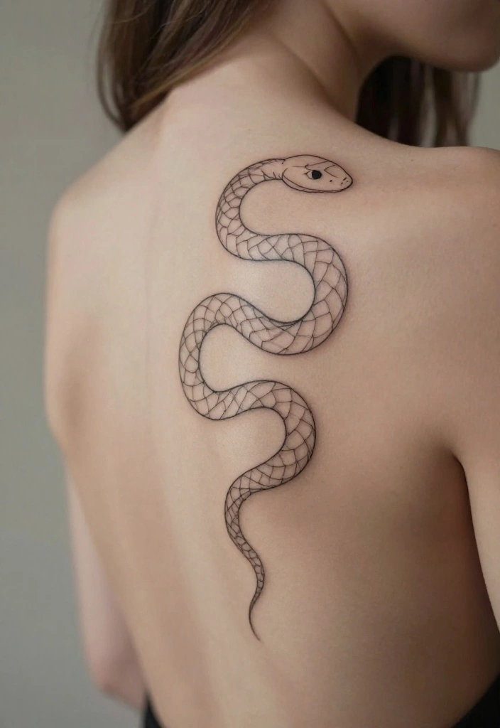 17 Snake Back Tattoo Women Ideas With Sleek Power - 1. Minimalist Snake Outline 1