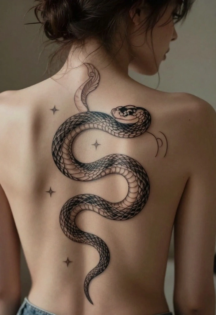 17 Snake Back Tattoo Women Ideas With Sleek Power - 10. Vintage-Inspired Snake Tattoo 1