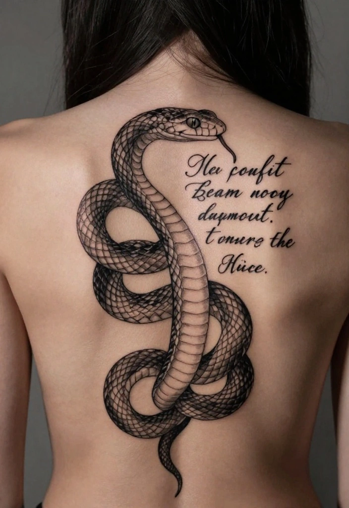 17 Snake Back Tattoo Women Ideas With Sleek Power - 14. Snake with Quote 1