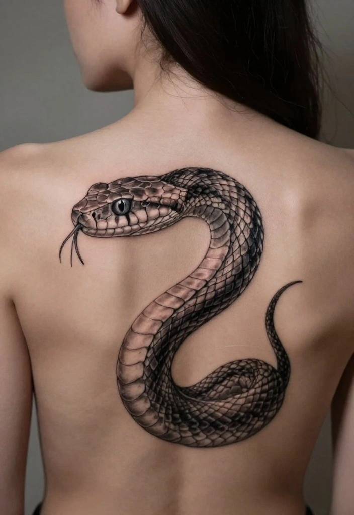 17 Snake Back Tattoo Women Ideas With Sleek Power - 4. Realistic Snake Portrait 1