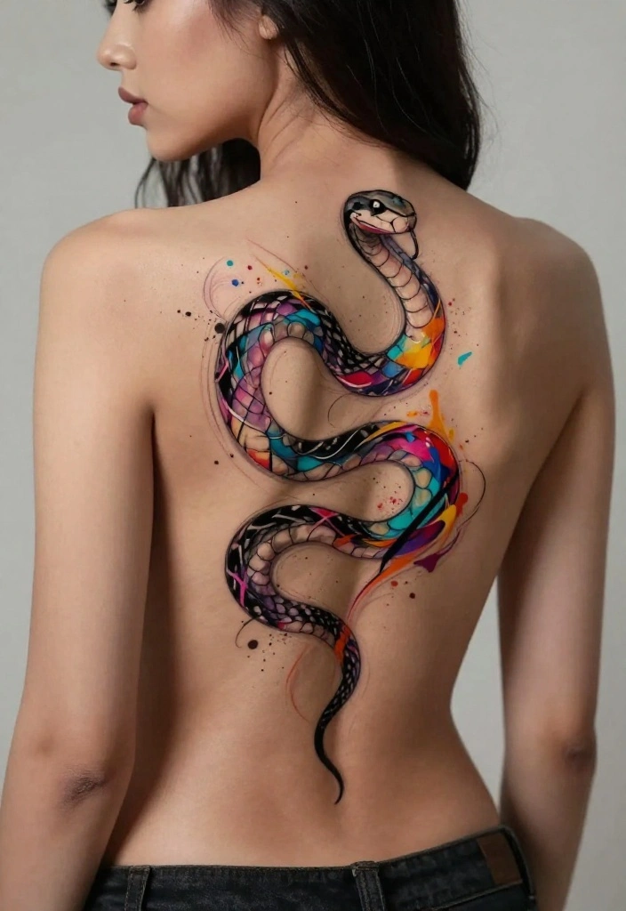 17 Snake Back Tattoo Women Ideas With Sleek Power - 5. Abstract Snake Design 1