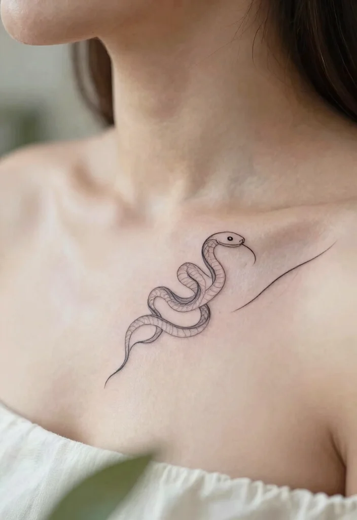 17 Snake Tattoo Collar Bone Ideas With Subtle Edge 1 17 Snake Tattoo Collar Bone Ideas With Subtle Edge - 1. Whimsical Snake Outline 1