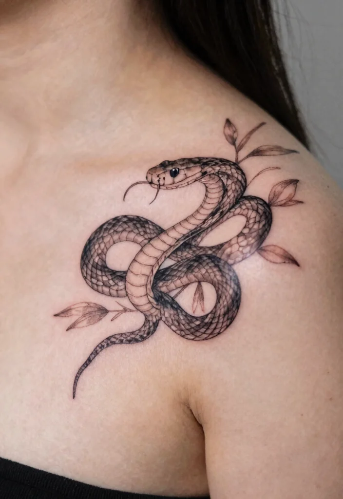 17 Snake Tattoo Collar Bone Ideas With Subtle Edge 53 17 Snake Tattoo Collar Bone Ideas With Subtle Edge - 13. Nature-Inspired Snake Design 1