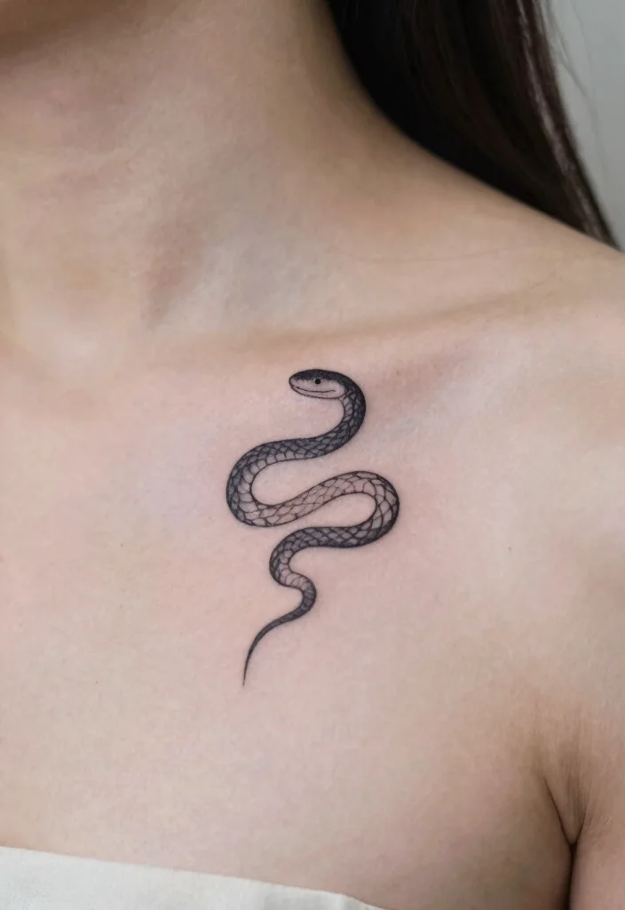 17 Snake Tattoo Collar Bone Ideas With Subtle Edge 26 17 Snake Tattoo Collar Bone Ideas With Subtle Edge - 6. Subtle Snake Silhouette 1