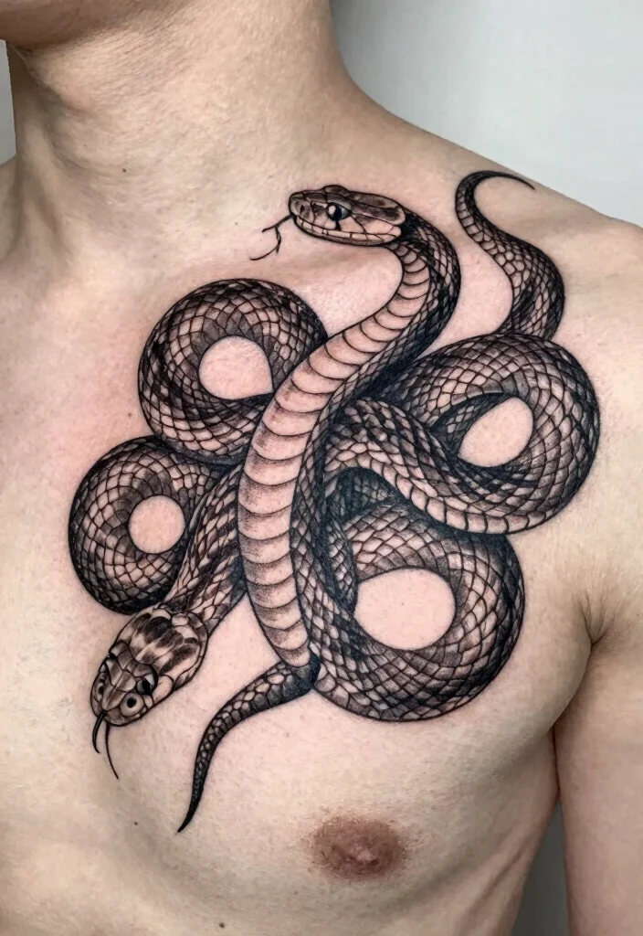 17 Snake Tattoo Collar Bone Ideas With Subtle Edge 27 17 Snake Tattoo Collar Bone Ideas With Subtle Edge - 7. Layered Snake Design 1