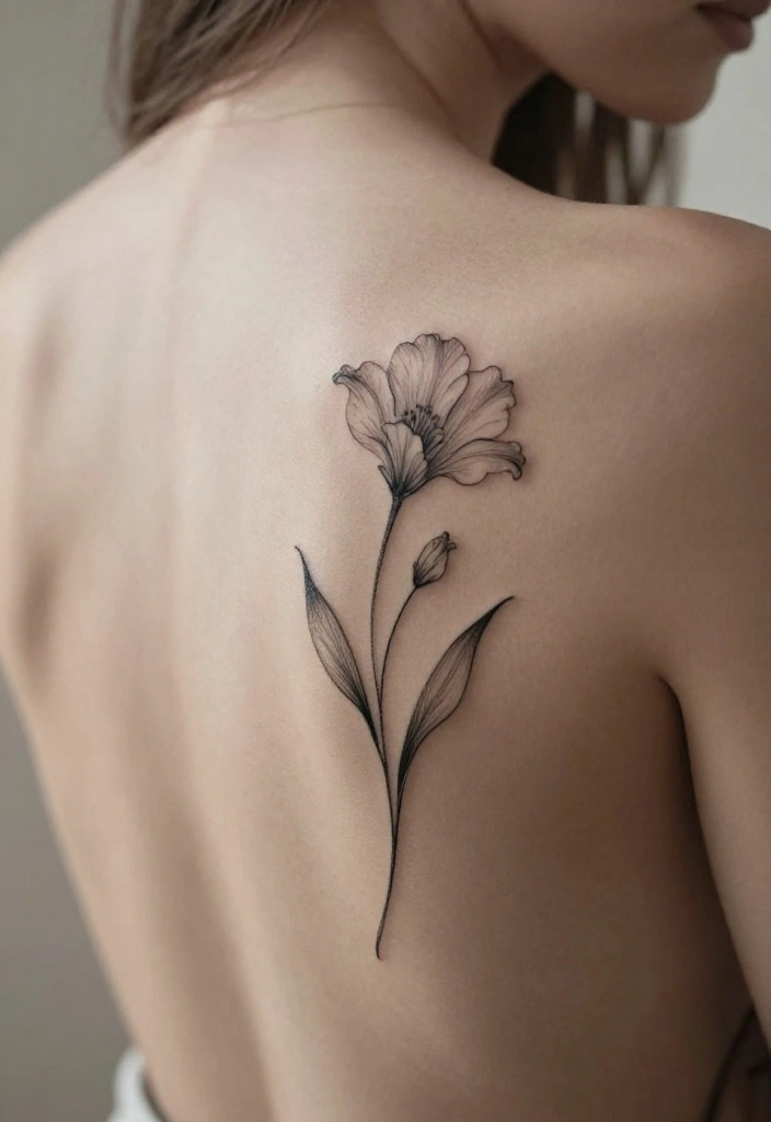 17 Spinal Tattoo Women Flower Ideas With Elegant Flow - 1. Minimalist Line Flower 1