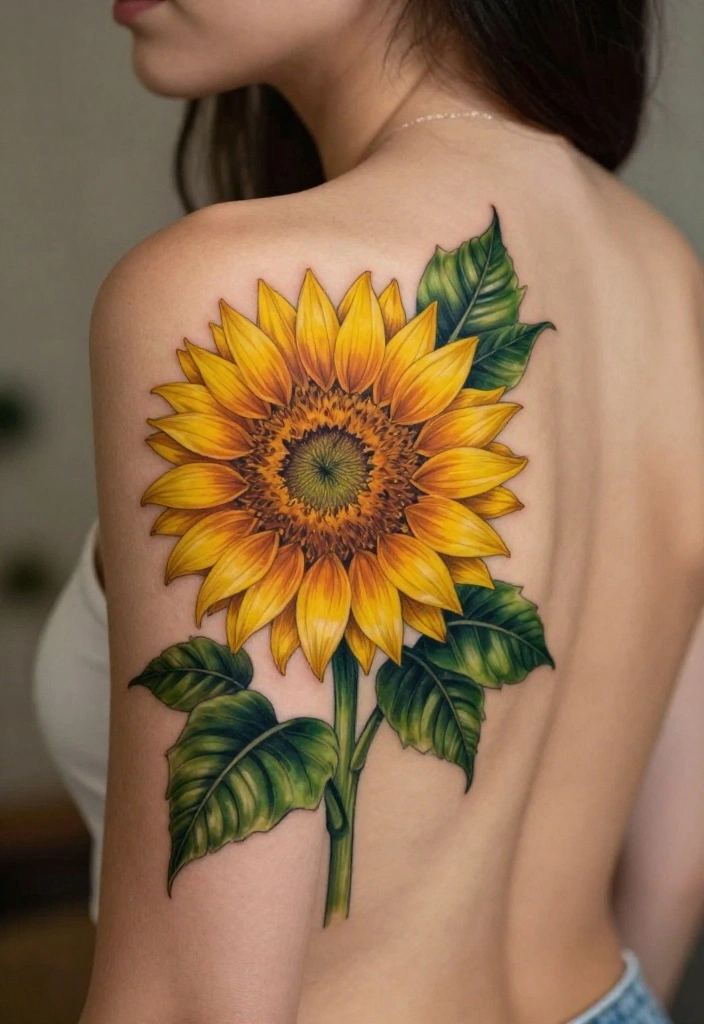 17 Spinal Tattoo Women Flower Ideas With Elegant Flow - 10. Sunflower Serenity 1