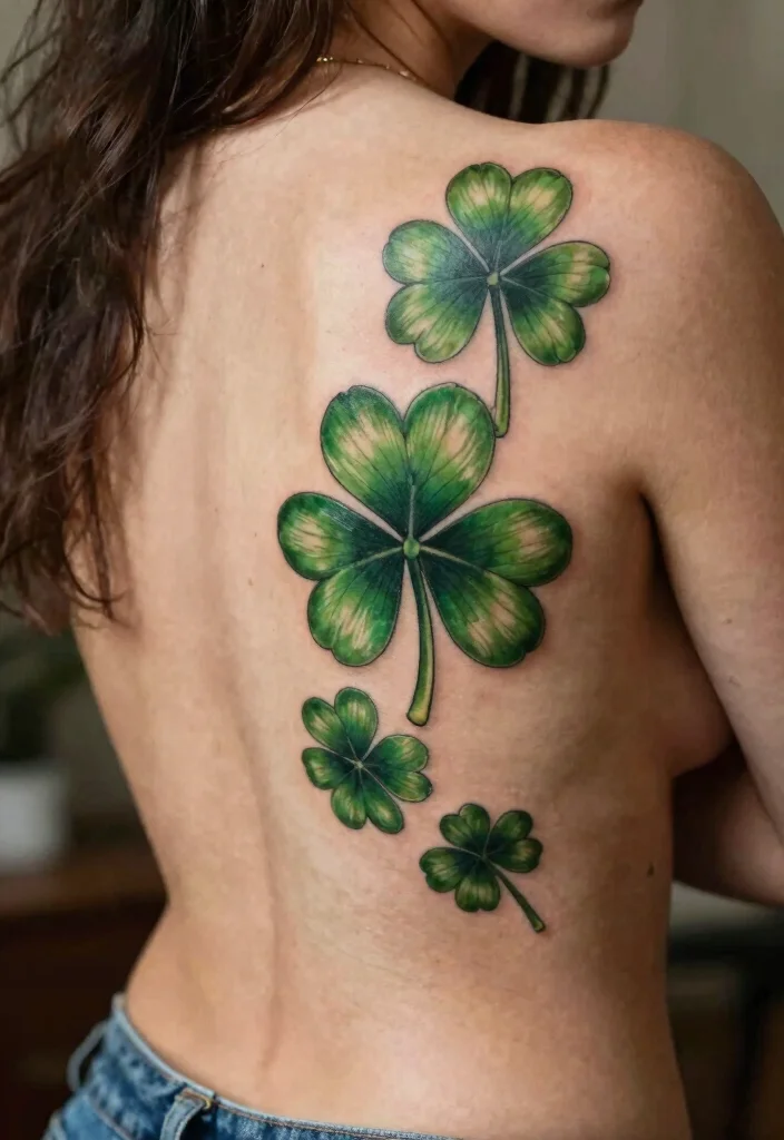 17 Spinal Tattoo Women Flower Ideas With Elegant Flow - 11. Irish Clover Charm 1