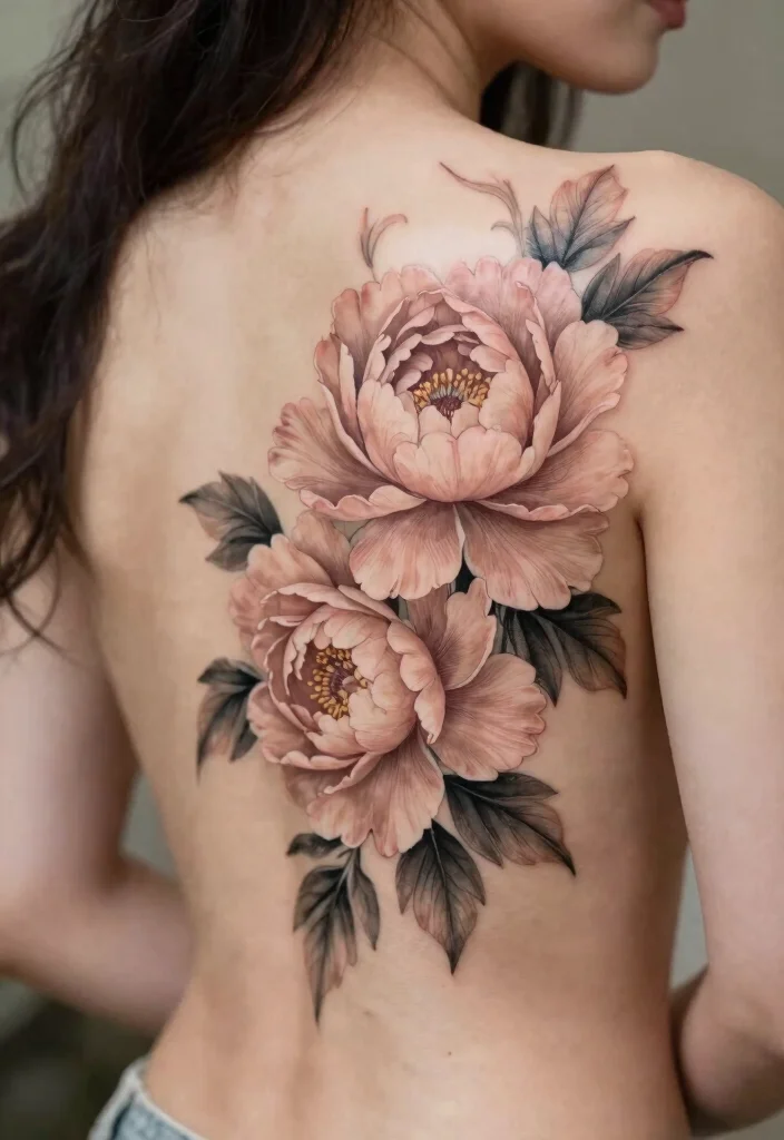 17 Spinal Tattoo Women Flower Ideas With Elegant Flow - 14. Blushing Peony 1