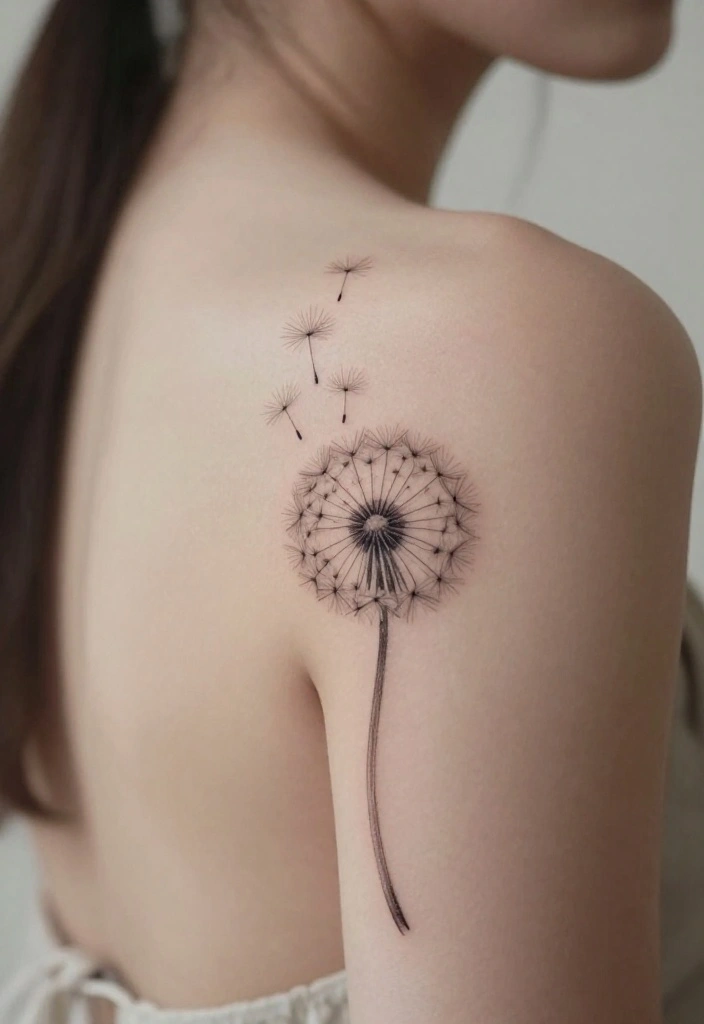 17 Spinal Tattoo Women Flower Ideas With Elegant Flow - 5. Delicate Dandelion Design 1