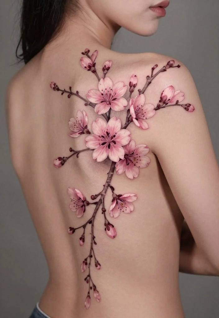 17 Spinal Tattoo Women Flower Ideas With Elegant Flow - 7. Elegant Cherry Blossom 1