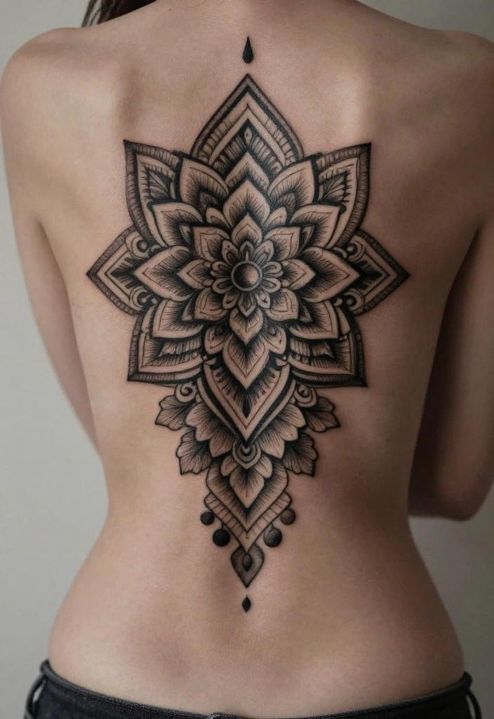 17 Spinal Tattoo Women Flower Ideas With Elegant Flow - 9. Soft Floral Mandala 1