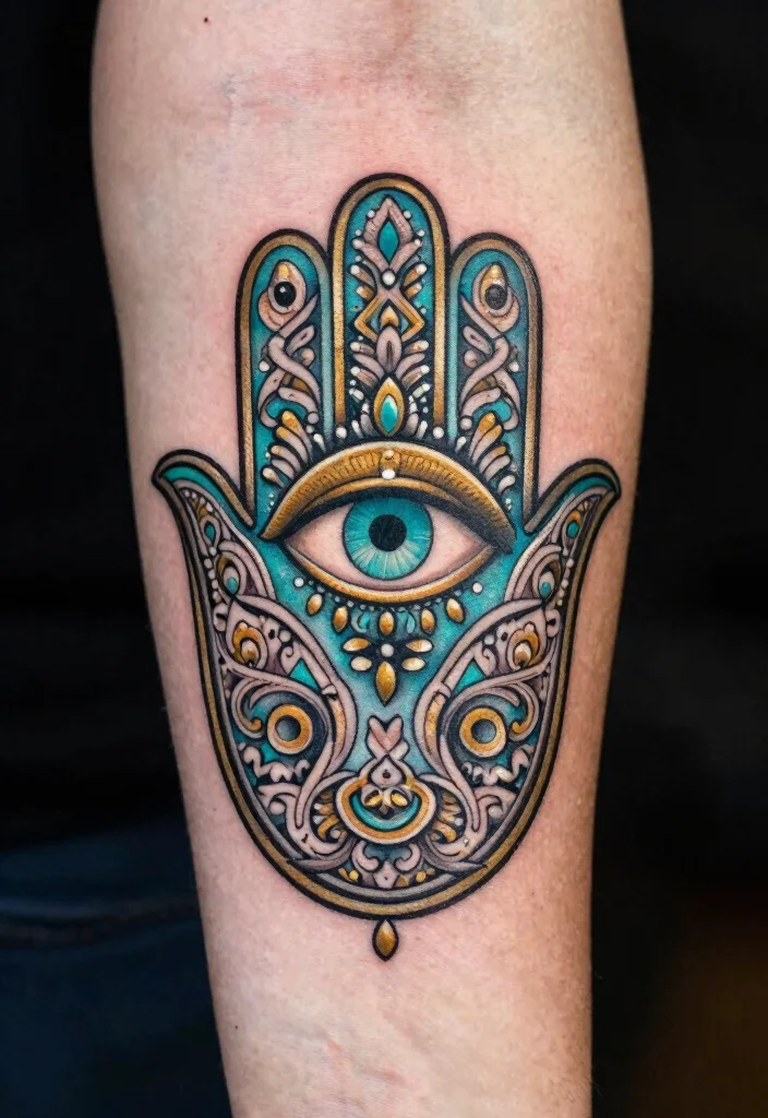 17 Third Eye Tattoo Ideas With Mystical Energy - 13. Hamsa Hand Connection 1