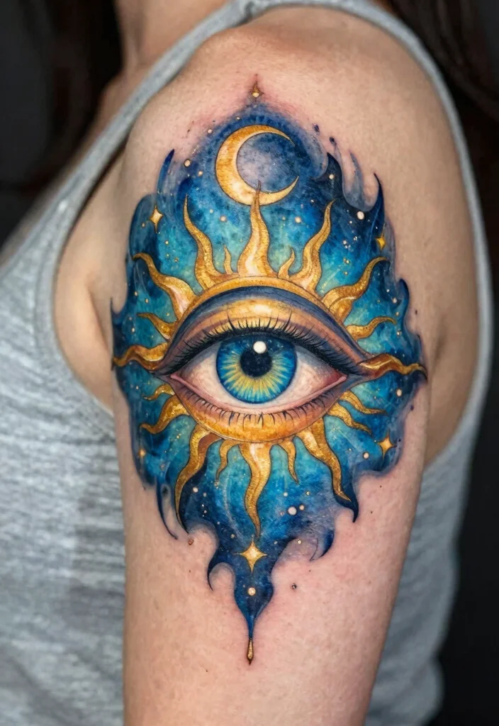 17 Third Eye Tattoo Ideas With Mystical Energy - 16. Celestial Bodies 1