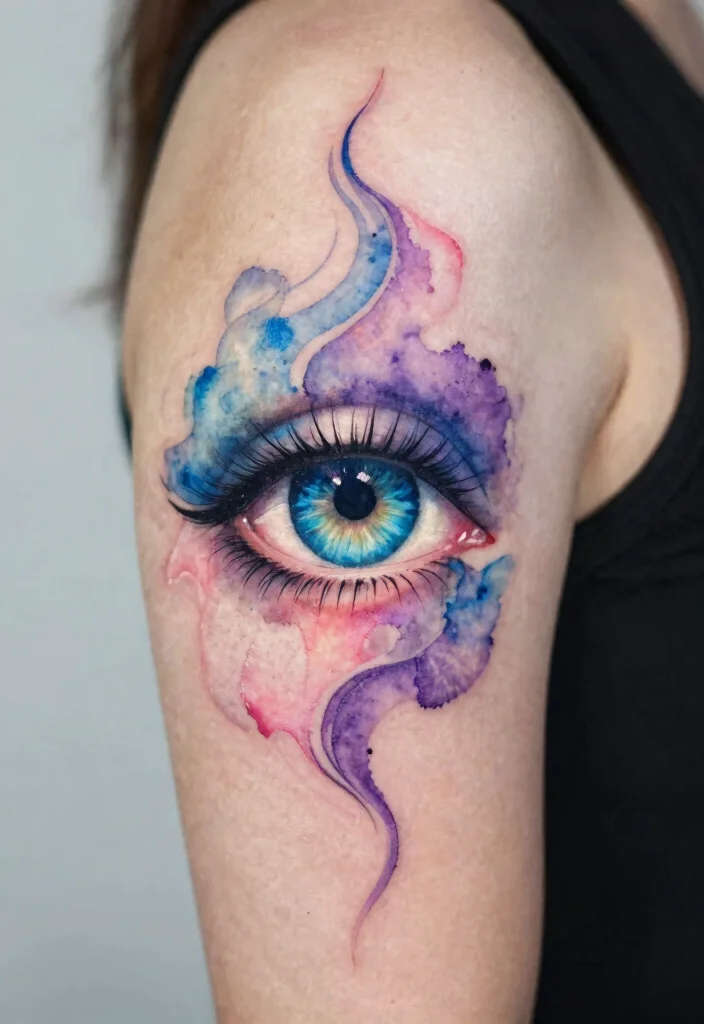 17 Third Eye Tattoo Ideas With Mystical Energy - 9. Watercolor Whimsical 1
